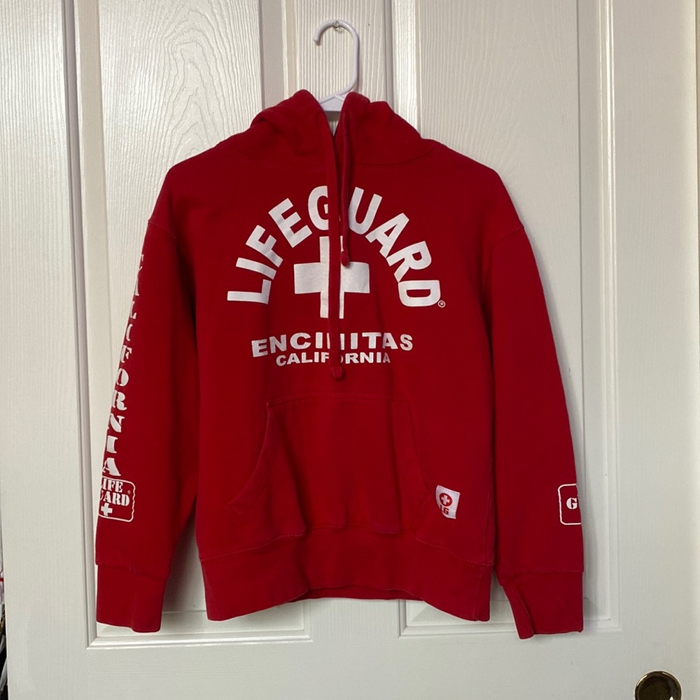 red lifeguard sweatshirt from Encinitas California